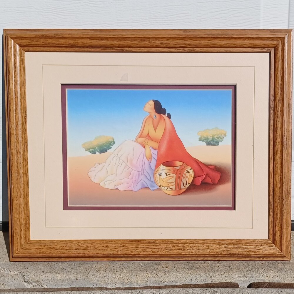 R.C. Gorman Native American Navajo Art Print Woman with Clay Pot Framed